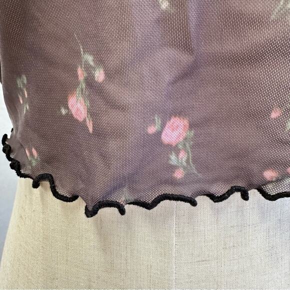 Urban Outfitters Layered Cropped Cami Mesh Floral Print Ribbed Panel Size Medium - Picture 6 of 16